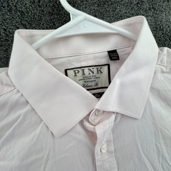 Thomas Pink Bulldog Long Sleeve Button Up Shirt Adult Size 17.5 35.5 Pink Check - Picture 7 of 15